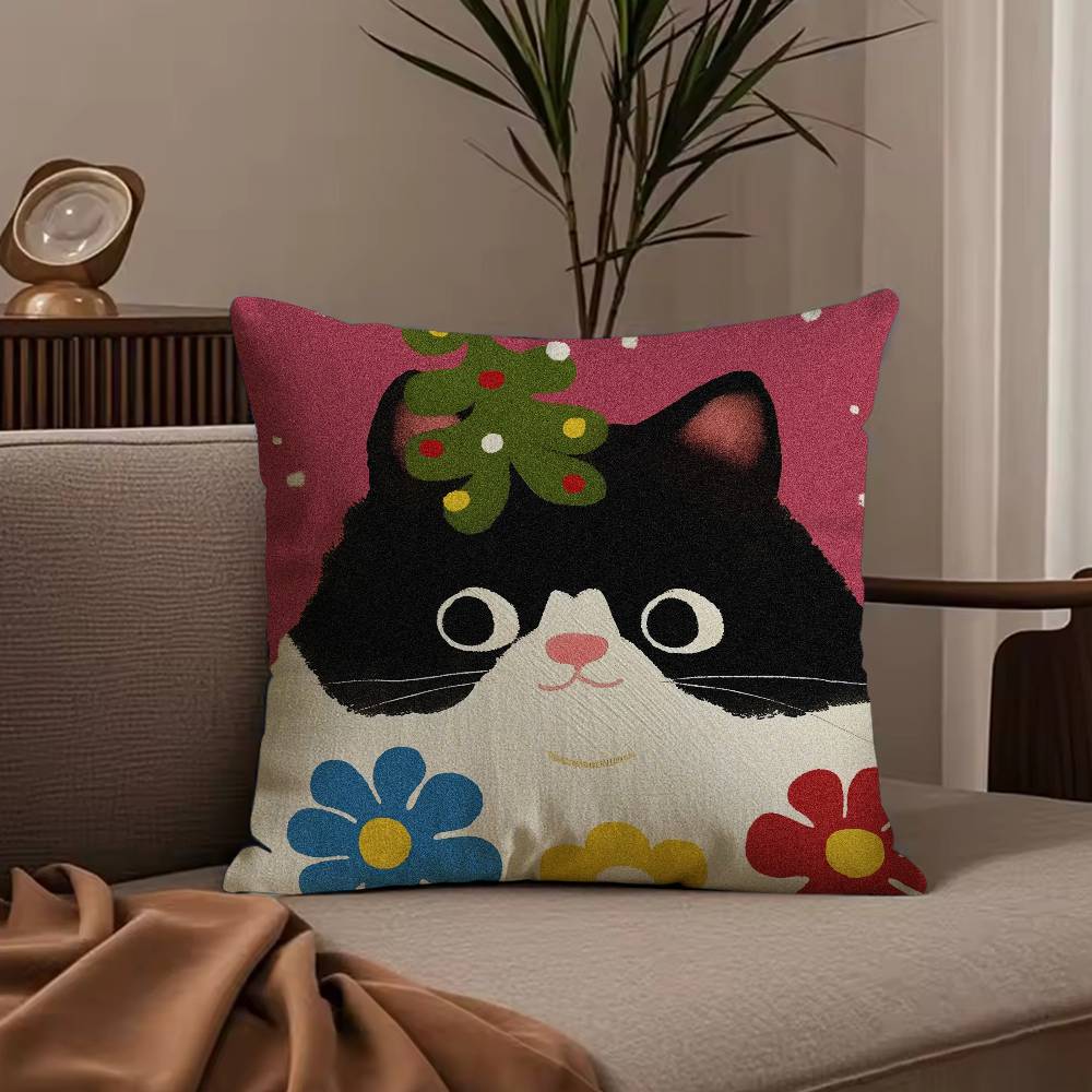Cartoon Cat Cute Pillow Case Anti-dustmite Pillowcase Invisible zipper silky short plush Sofa cushion cover