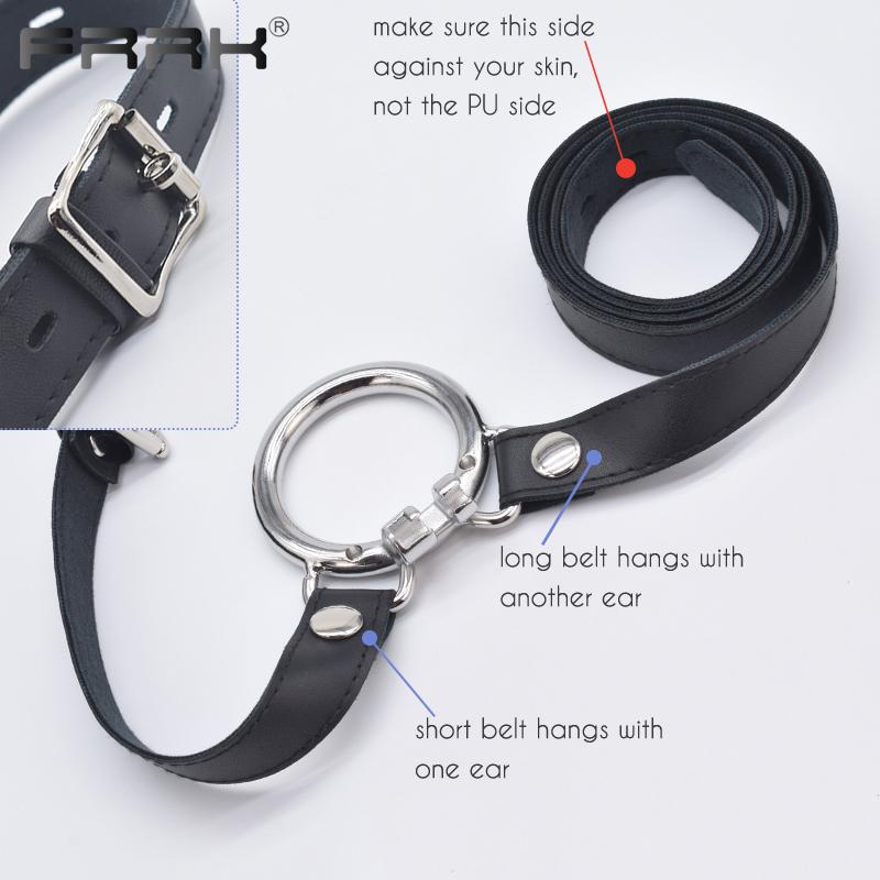 FRRK PU pásový postroj pro hráče BDSM Metal Chastity Cage v různých velikostech Sexy dospělí Intimní produkty Sexuální hračky Bondage
