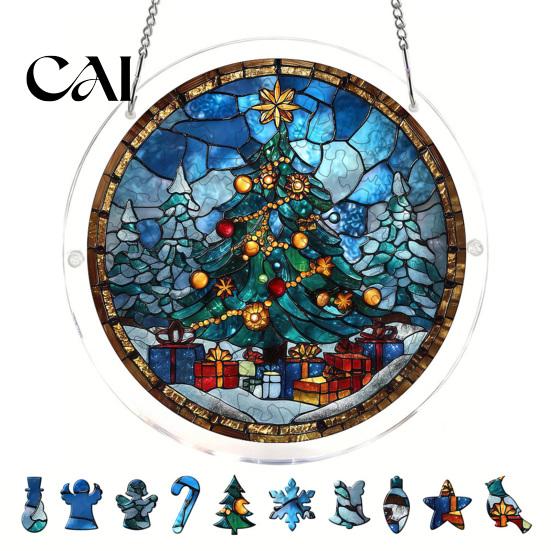 Stained Glass Window Art Christmas Acrylic Puzzle Suncatcher, Holiday Tree Snowman Stockings Red Bird Sun Catcher Suncatcher Kit for Adults,