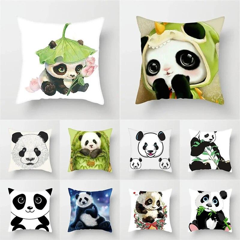 Urocza poszewka na poduszkę z nadrukiem pandy do domu, sypialni, salonu, na sofę, 45x45cm, poszewka z brzoskwiniowej skóry, prezent