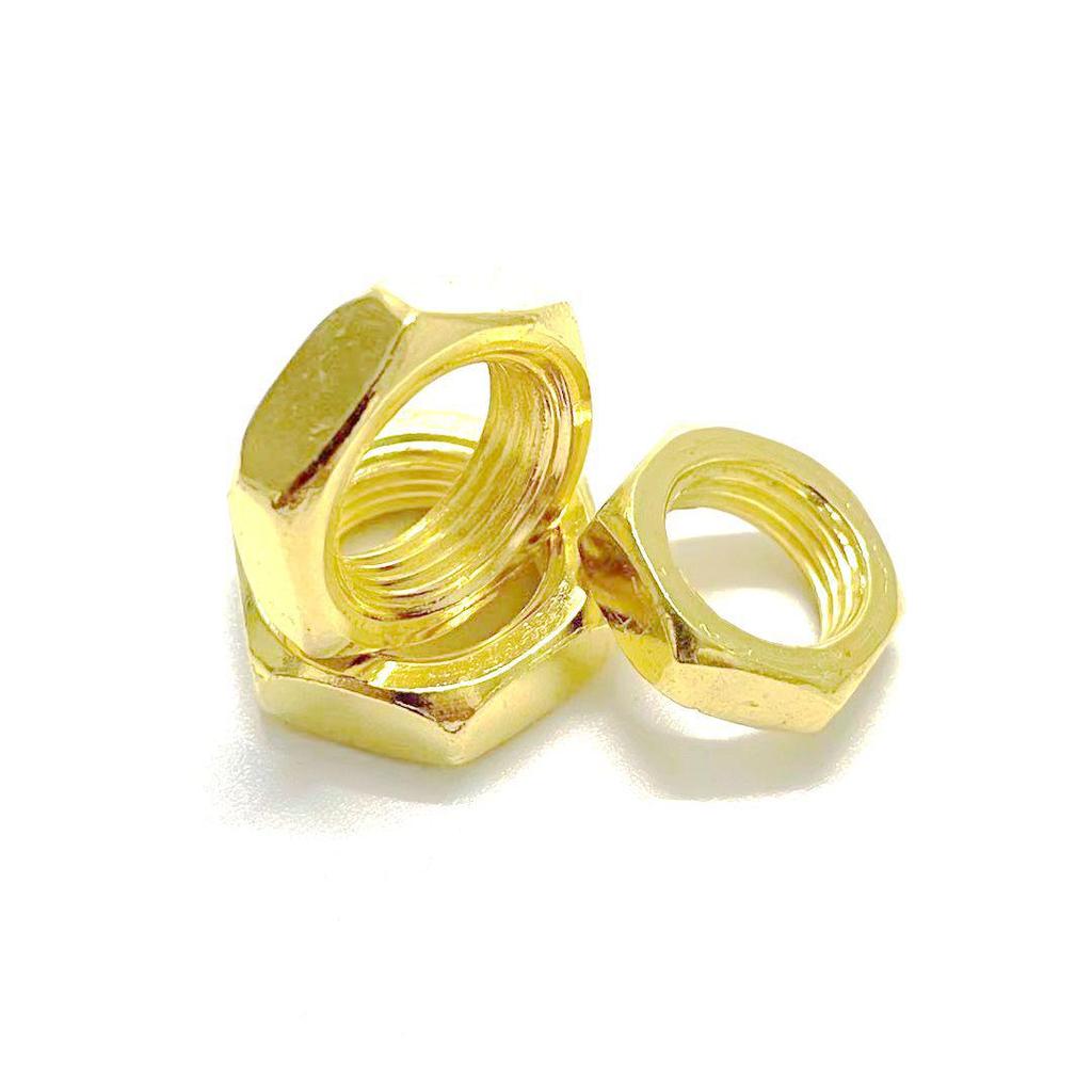 Carbon Steel Zinc Plated Hex Screws with Fine Thread Nuts, Flat Nuts, Threaded Tubes, and Electroplated Gold Coating.