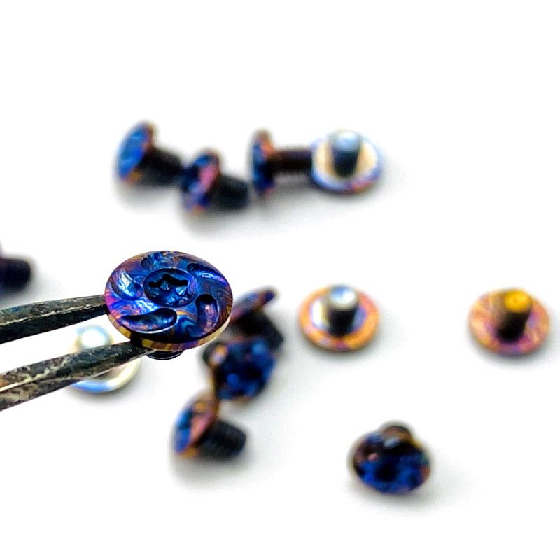 2pcs Timascus CNC Custom Damascus Titanium Knife DIY Making Accessories M4 Screws T10 Torx Half Round Head Button Spindle Nail Rivet