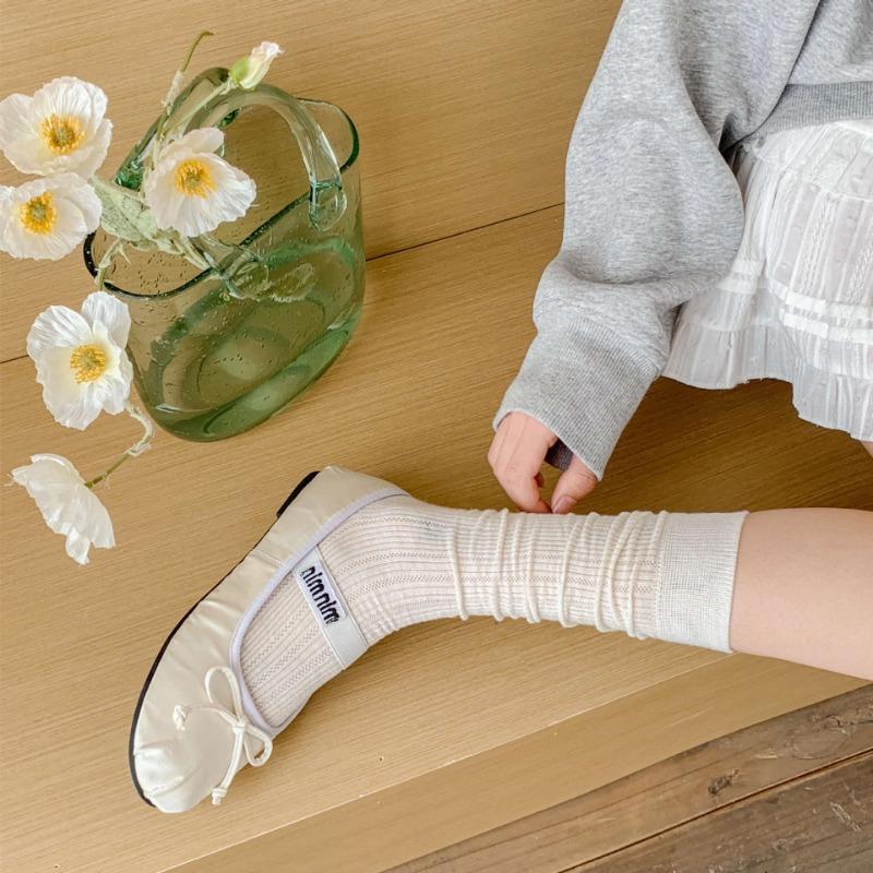 Chaussettes hautes en coton ajouré fin style ballerine pour femmes, printemps et été