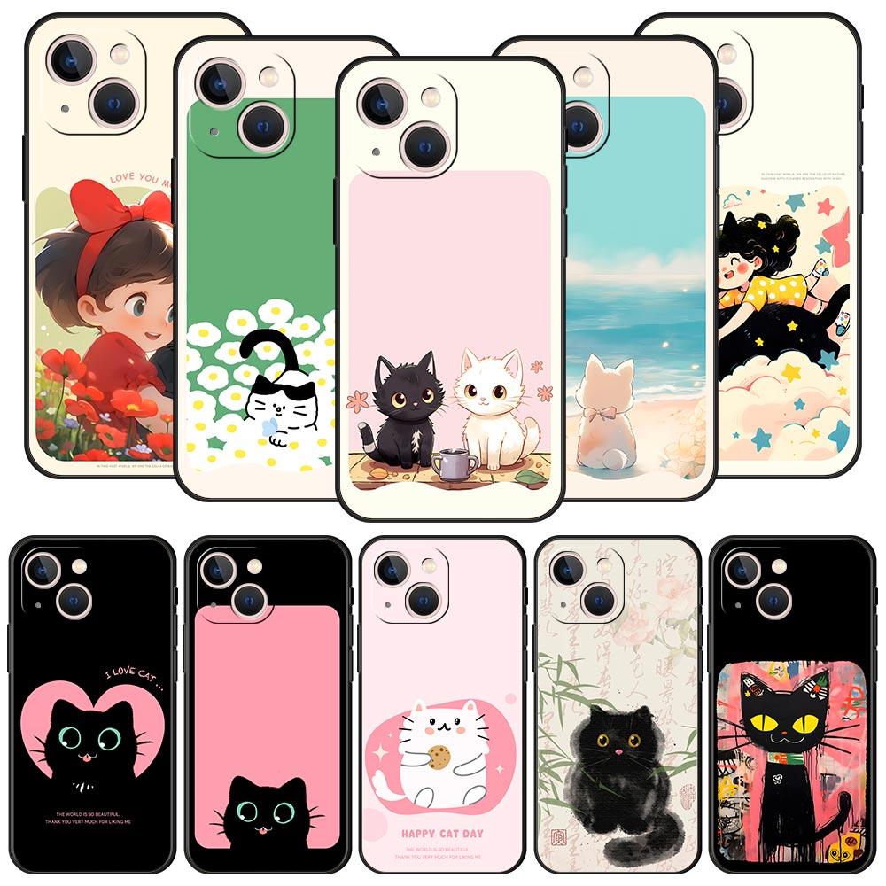 Cute Cartoon Black Cat Phone Case For Samsung Galaxy S26 S25 S24 S23 S22 S20 Ultra S21 FE 5G S10 Plus TPU Shockproof Cover