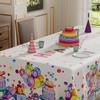 XCHI Happy Birthday Cake Gifts Colorful Balloons White Tablecloth Rectangle Washable Table Covers for Indoor Outdoor Dining Table Home Party