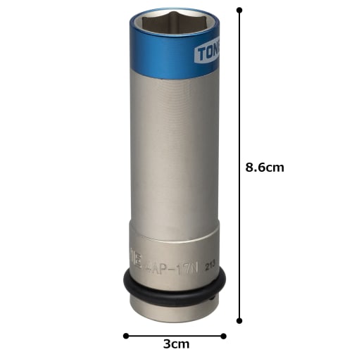 TONE Thin Foil Nut Socket for Impact with Protector 4AP-17N Drive Angle 12.7mm (1/2") Blue Width Across Flats 17mm