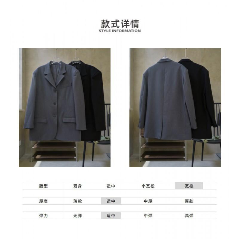 Womens Oversized Wide Shoulder Blazer Coat Black Gray Casual Streetwear Office Commute Jacket