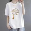 Short sleeved printed T-shirt for women, loose fitting, stomach covering, fashionable and versatile top