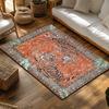 Orange Red Tiger Pattern Bohemian Rug, Ethnic Border Non-Slip Carpet, Plush Living Room Mat for Jungle Theme Decor