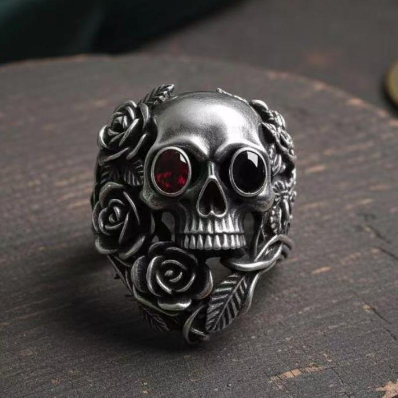 Vintage Gothic Skull Rose Ring For Men WoVintage Gothic Skull Rose Ring For Men Women Hip Hop Biker Finger Ring Halloween Birthd