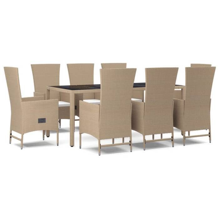 VidaXL Garden Dining Set and Cushions 9 Pcs Beige Poly Rattan, Dining Set, Dining Set 3157571