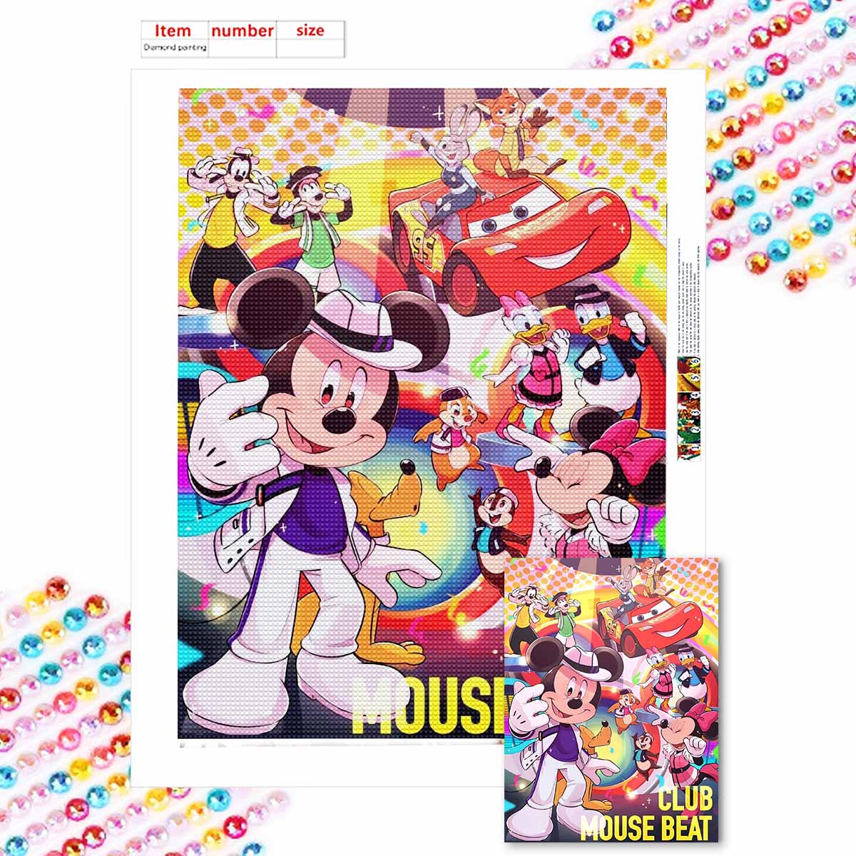

5D Diy Diamond Painting Mickey Mouse and His Friends Full Drill Rhinestones Mosaic Embroidery Handmade Products Home Decor Gift Round 20x30cm