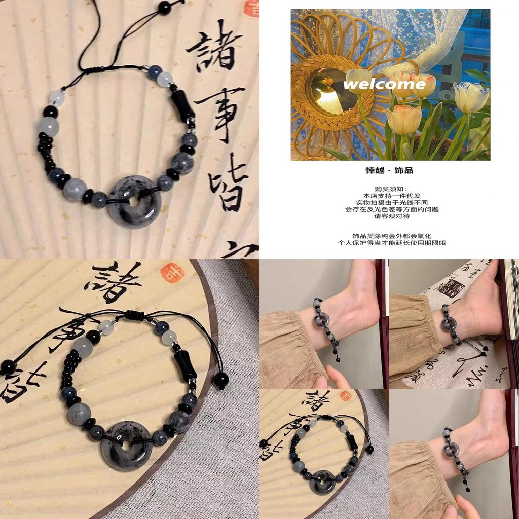 Premium Black Resin And Stone Beaded Bracelet Handcrafted For Women