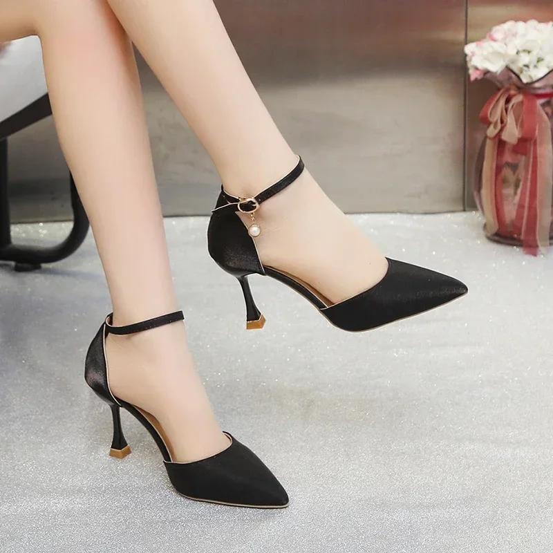 Fashion Solid Color High Heels Sandals Women 2024 Summer Girl Sexy One Word Buckle Casual Comfort Shoes Wedges Shoes for Women