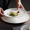 White Stone Ceramic Shallow Plate for Restaurant & Home – Ideal for Steaks & Desserts, Round Flat Design.