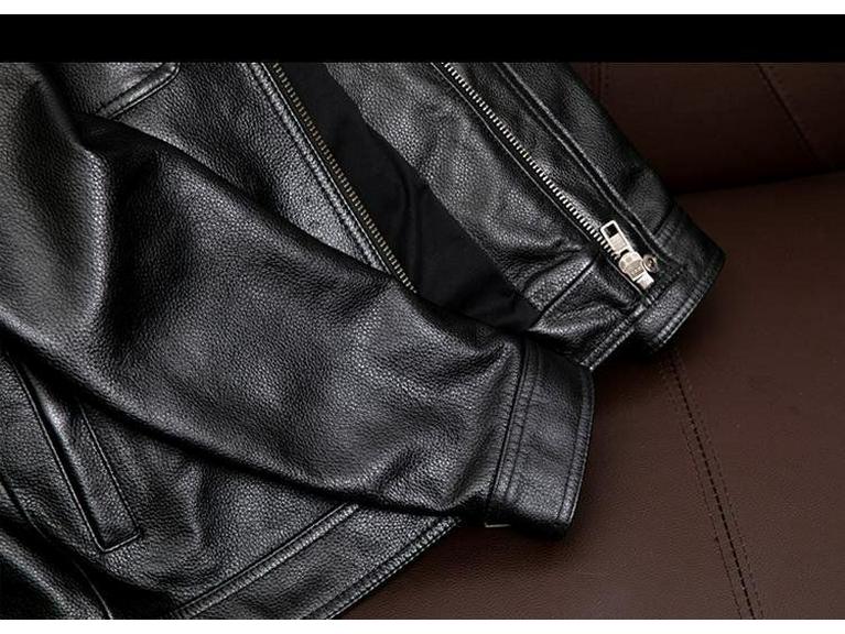 Męska kurtka ze skóry bydlęcej - Kołnierz wykładany, Krótki krój z bawełnianą podszewką, Duże rozmiary, Trend jesień/zima.