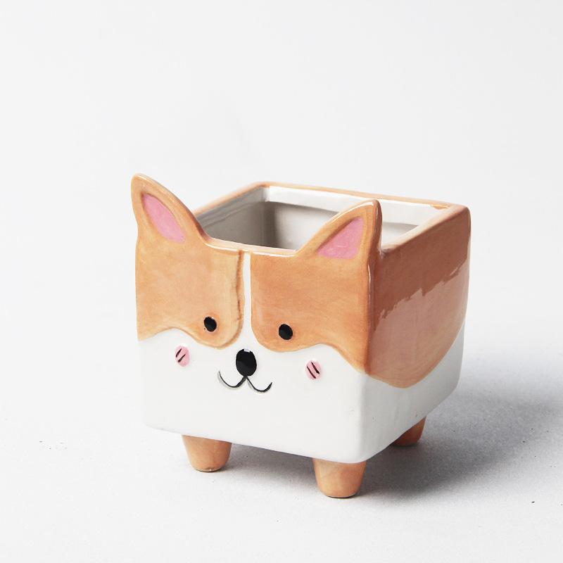 Animal Ceramic Flowerpot Cute Corgi Lamb Vase Cartoon Animal Decor Art Flower Arrangement Home Succulent Potted Home Decoration