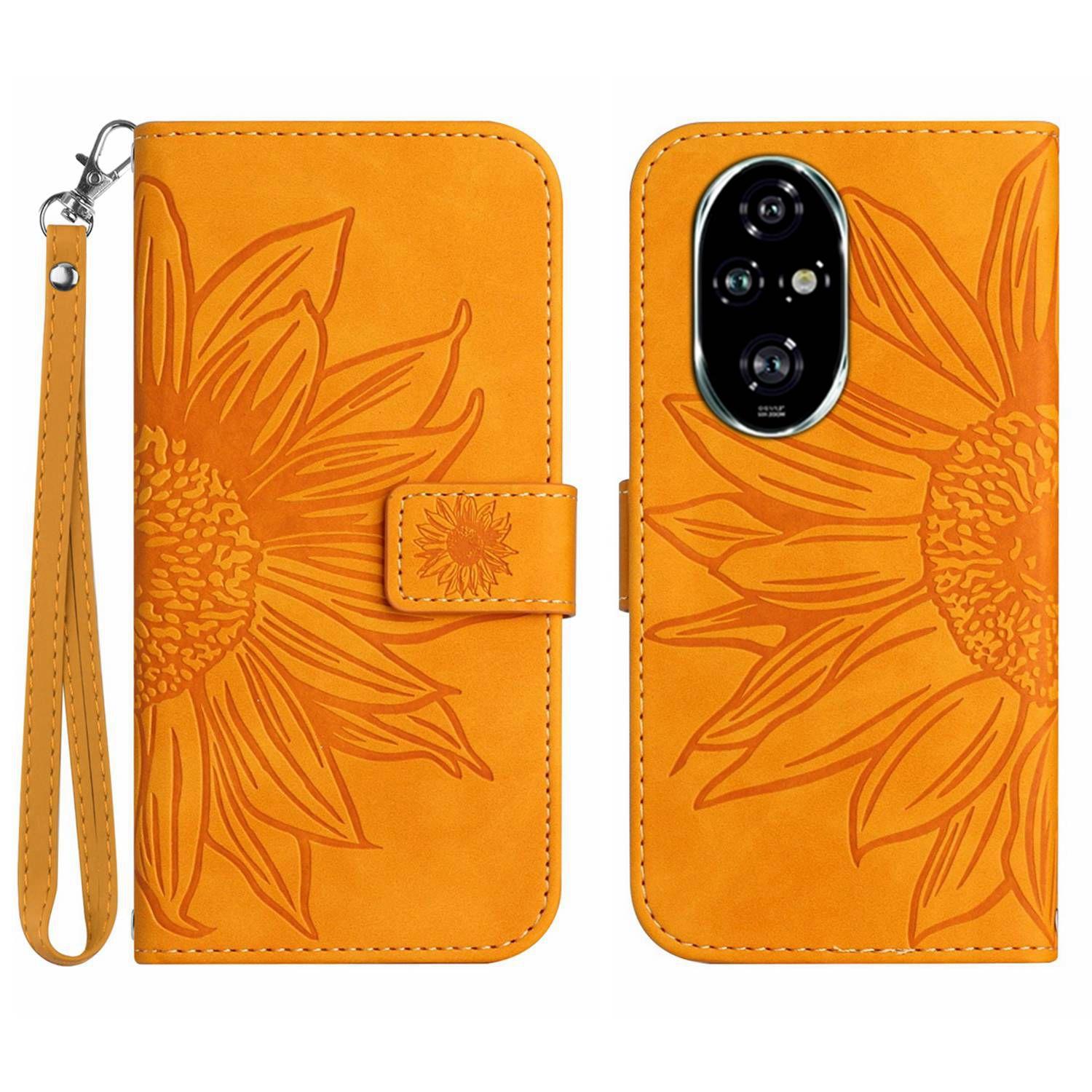 

HT04 For Honor 200 5G Чехол Подсолнух Кожаный Кошелек Защитный Чехол для Телефона С Ремешок На Запястье Yellow