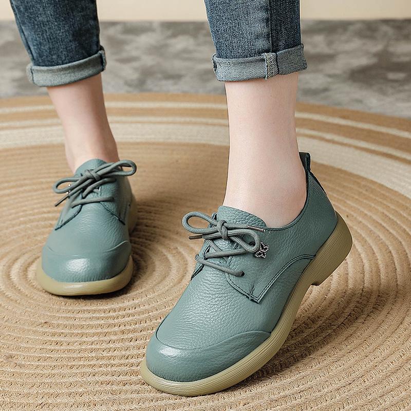 Fashion New original cow leather flats women's laced up oxford shoes woman spring luxury loafers ladies moccasins wide toe box shoes