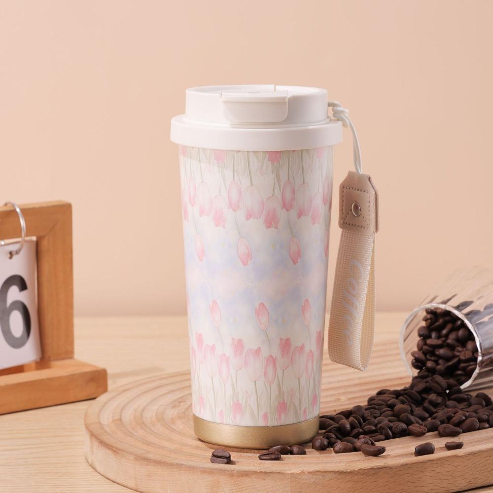 

500ml Capacity Flower Thermos Mug Leak-Proof Double Wall Travel Mug Coffee Insulated Cup Picnic Style 3