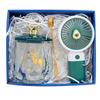 Ru Han Kids Glass Cup with Rechargeable Fan Gift Set, Dark Green (2-Pack)