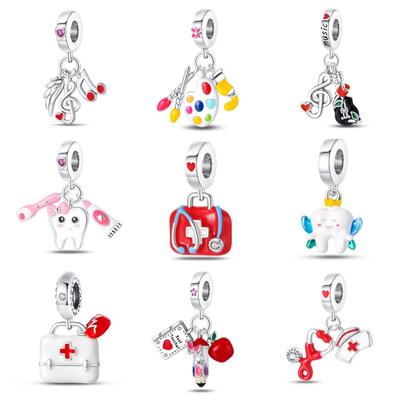 S925 Silver Note Medicine Chest Tooth Charm Bead Pendant DIY Jewelry Accessories Bracelet