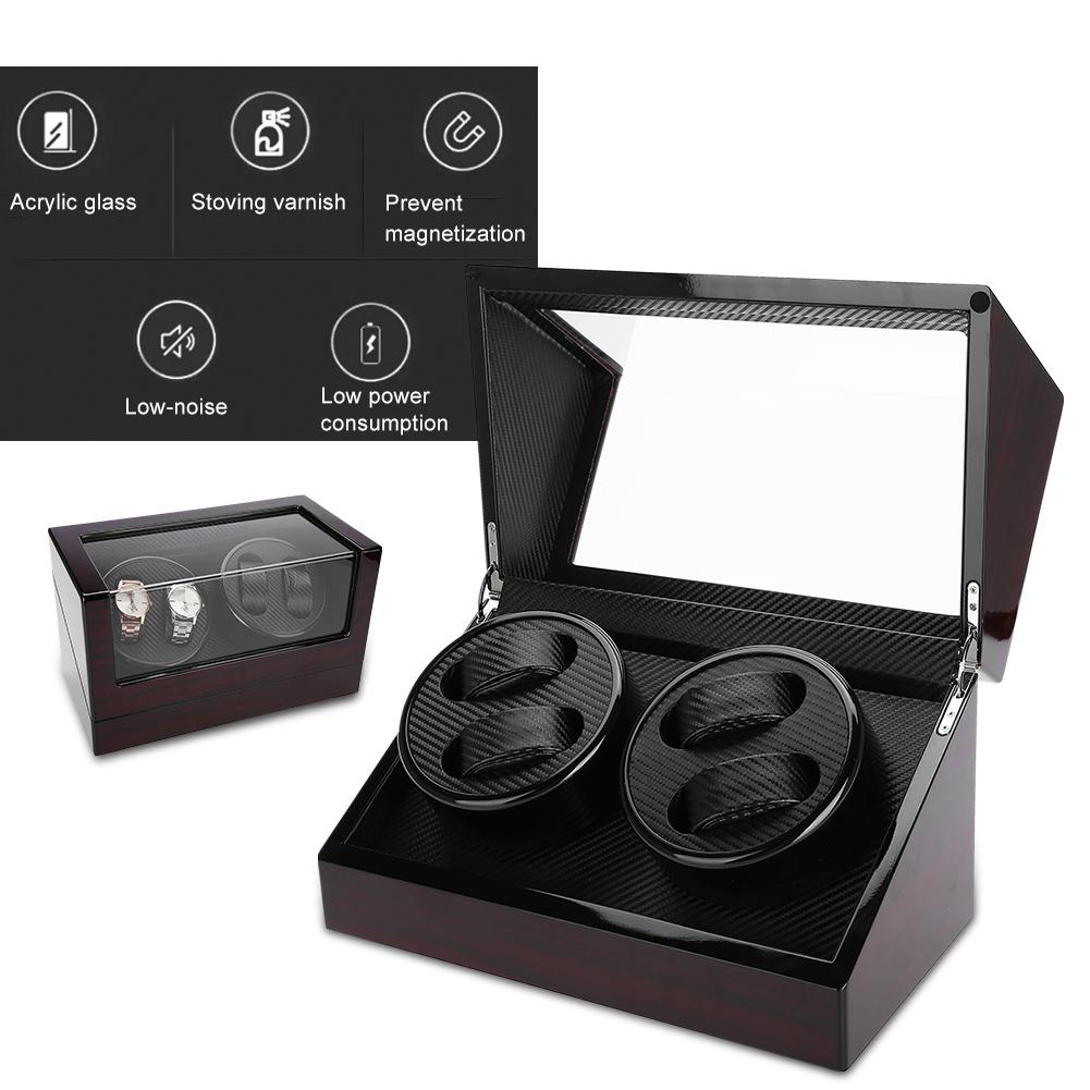 Mechanical Watch Winder for 4 Automatic Watches Holder Storage Display Case (Red Black,  )