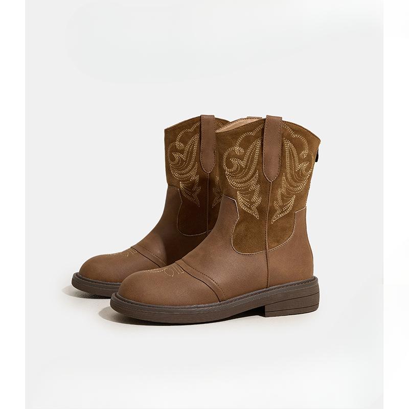 

Новые вышитые ботинки для сезона ретро-коротких ботинок женской одиночной обуви 39 хаки