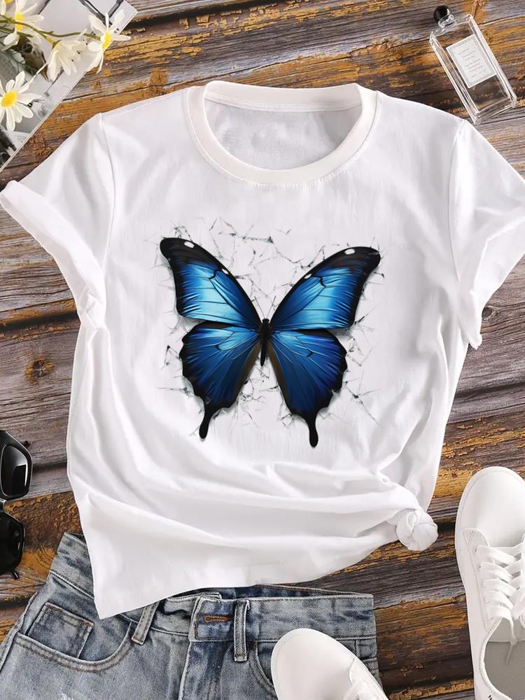 (Asian Size) Sweet Butterfly 90s Trend Printed Female Clothing Women Tee Lady  T Shirt  Casual Fashion Top Graphic Short Sleeve T-shirts