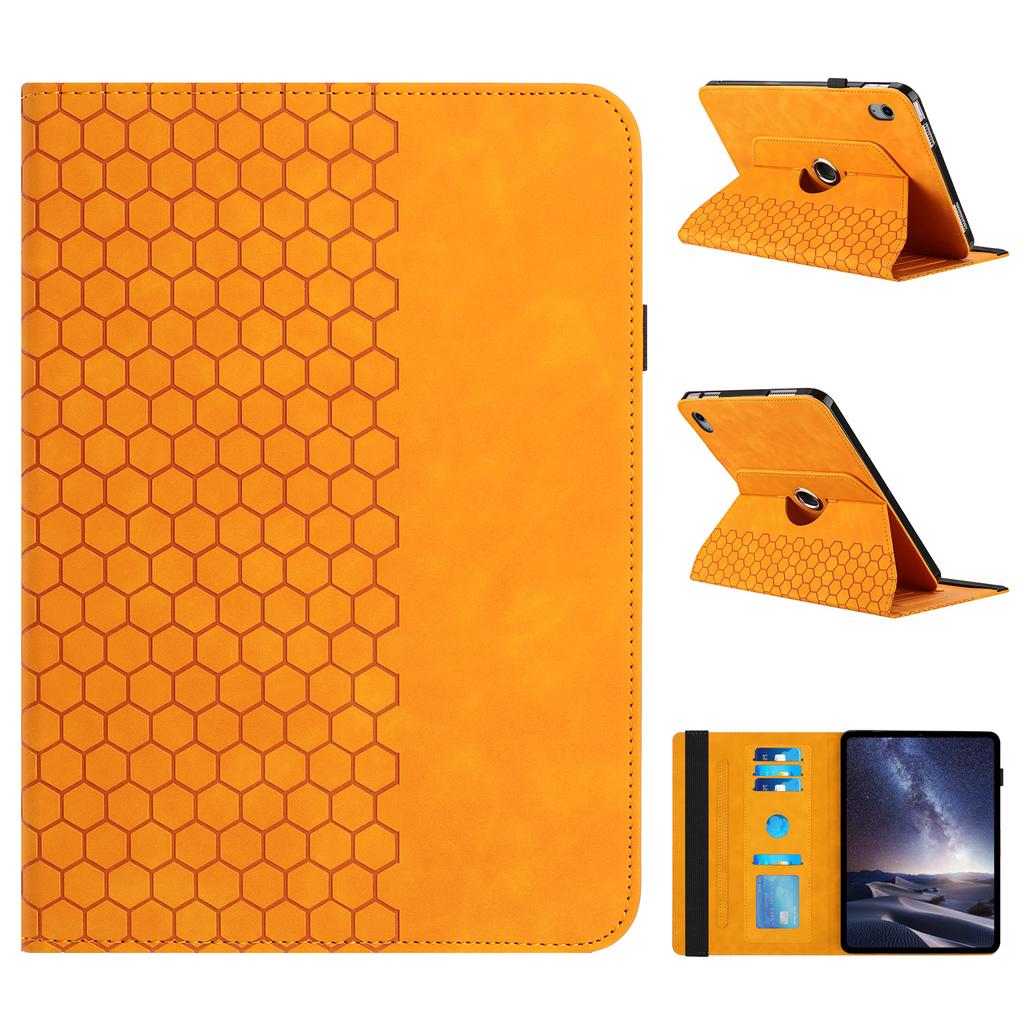 Leather Case For iPad mini (2024) / (2021) Rotatable Honeycomb Imprinted Shockproof Tablet Cover with Stand