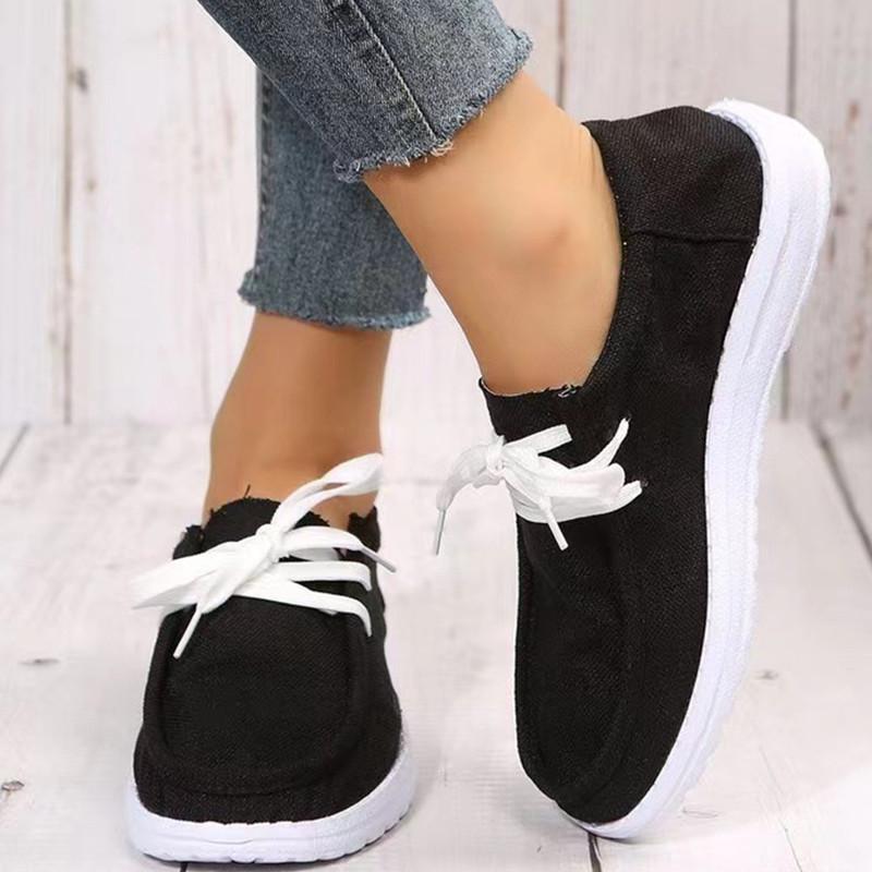 Весенняя и летняя обувь Одинарные туфли больших размеров Женские повседневные женские туфли с низким берцем и круглой головкой на мелкой шнуровке с плоской подошвой 35 чёрный 1543₽