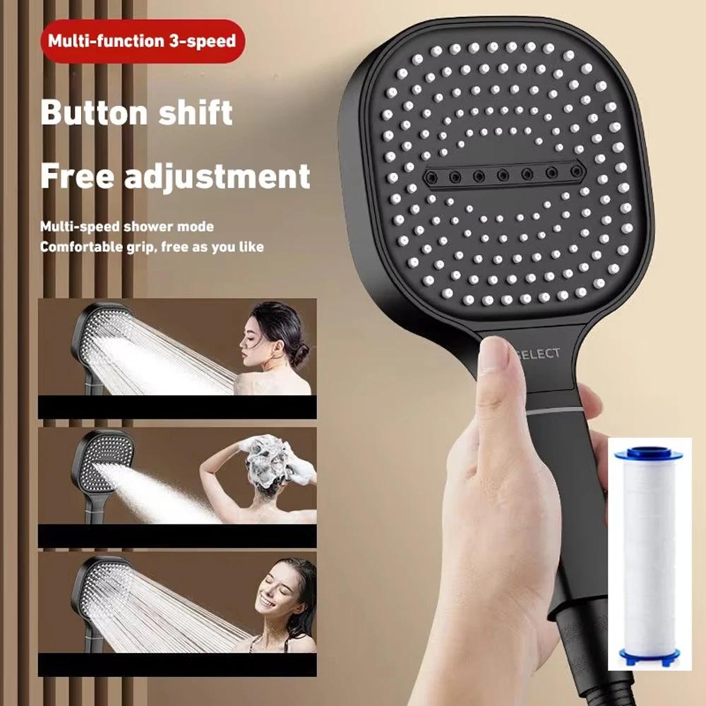 New 13cm Large Panel Shower Head Adjustable 3 Modes High Pressure Massage Shower Head Filter Element Bathroom Accessories