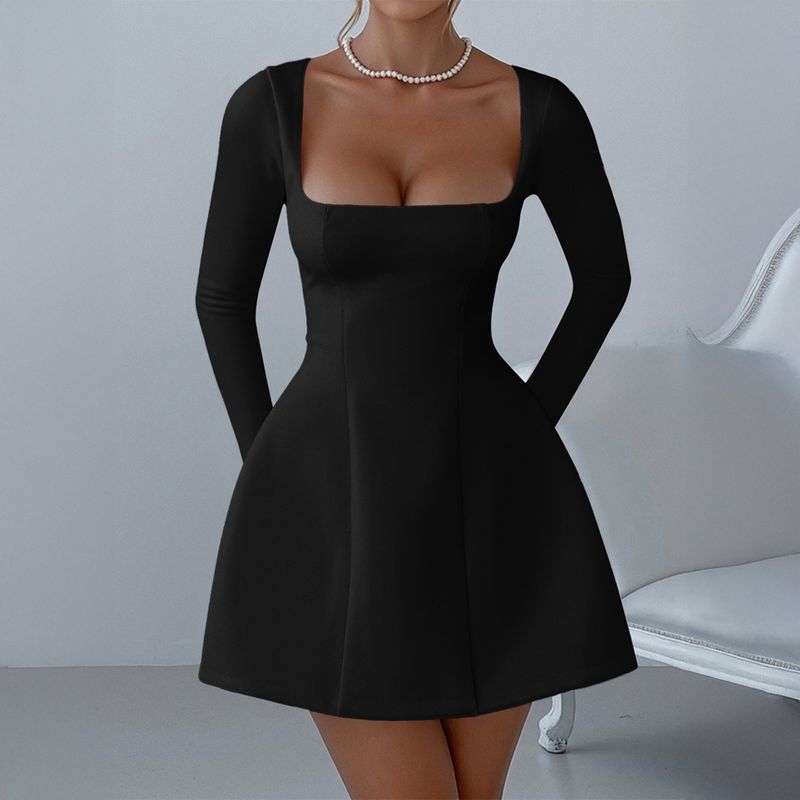 

American Autumn and Winter Amazon Independent Station Foreign Trade Women clothes Elegant Evening dress Long sleeve Advanced Sense Short dress Dress Black XL