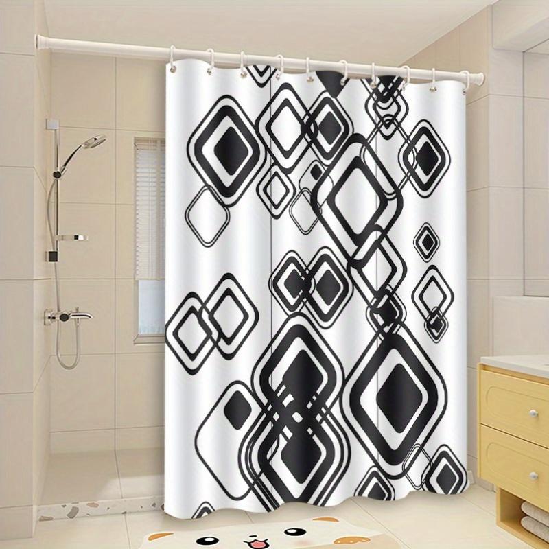 1pc Black and White Checkered Shower Curtain - Polyester Fabric, Machine Washable, with Hooks, Suitable for Bathroom Décor.