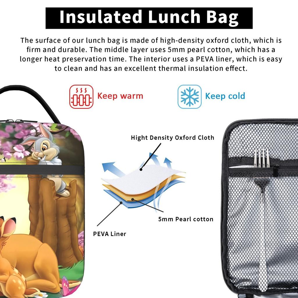 Cute Bambis Cartoon Insulated Lunch Bags High Capacity Meal Container Thermal Bag Tote Lunch Box School Picnic Food Handbags