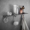 Gun Gray Bathroom Shelf With Hook Wall Mounted Shower Organizer Holder Black Aluminum Storage Rack Bathroom Shelving