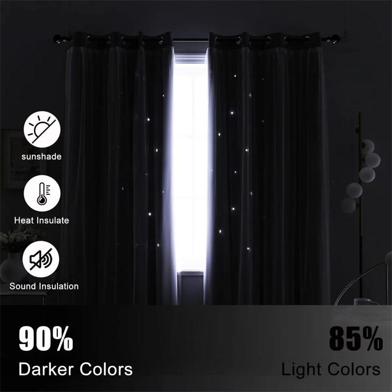 Lace Blackout Curtains Double Layer with Sheer Star Pattern Embroidery Thermal Insulated Curtain Princess Curtain Luxury Double Layer Curtains