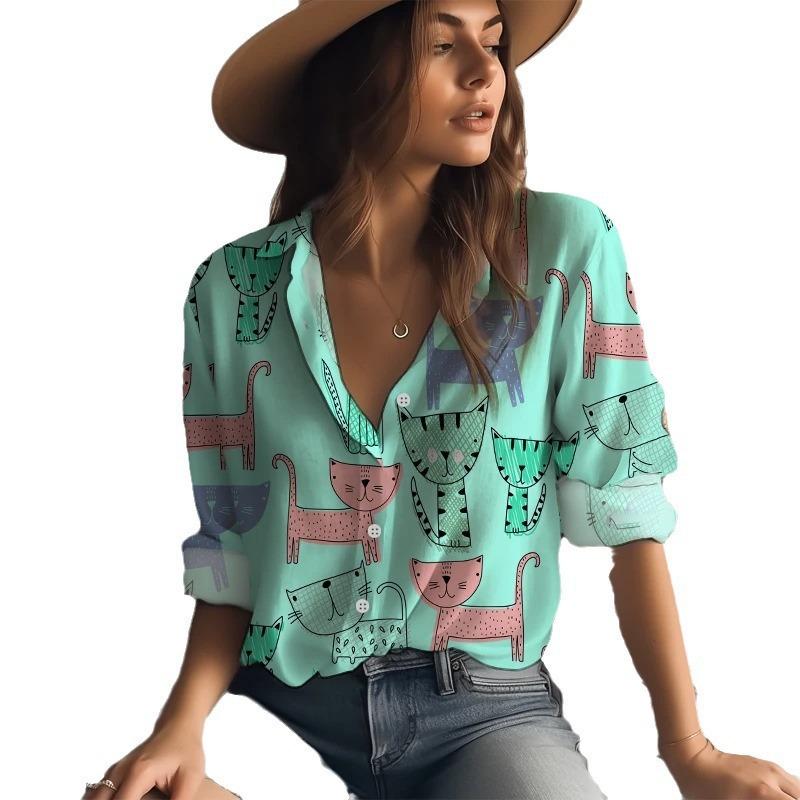 1116 New Women's Shirt Many Cats 1D Digital Printing Anime Cute Style Fashion Trend Japan and Korea Casual