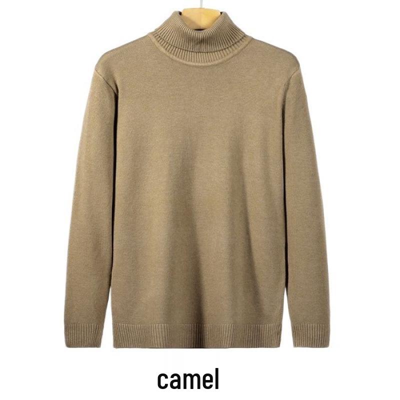 Men's Loose Plus Size High Neck Knit Sweater - Solid Color, Long Sleeve, Spring/Autumn/Winter
