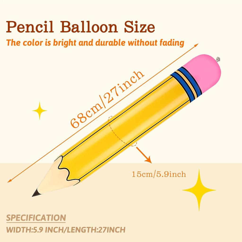 6 Pieces 27in Pencil Balloons Giant Pencil Blow Up Balloons PVC Large Photo Props For Back To School Kindergarten Preschool