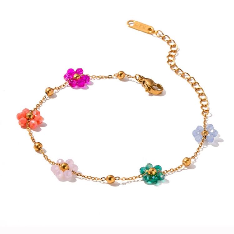 Fashionable Statement with Colorful Flower Beads Sturdy Steel Necklace and Bracelet Set for Stylish Outfits Trendsetters
