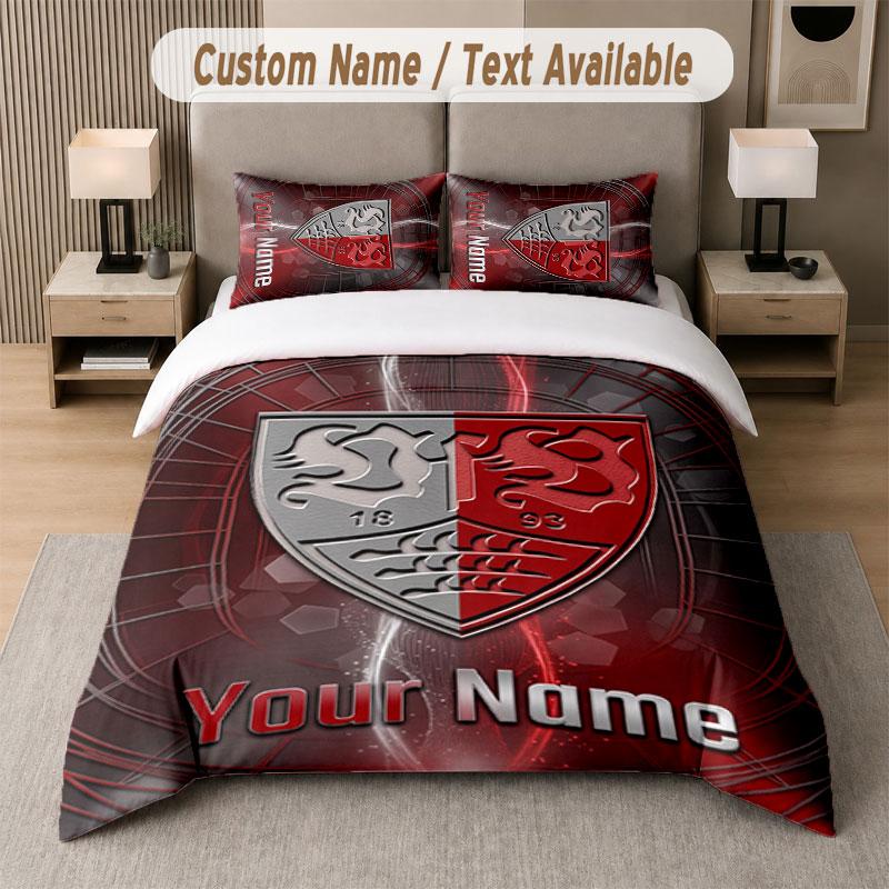 Custom Bedding Set VfB Stuttgart FC Pattern, Print Name Text 1 Duvet Cover Plus 2 Pillowcases Home Textile