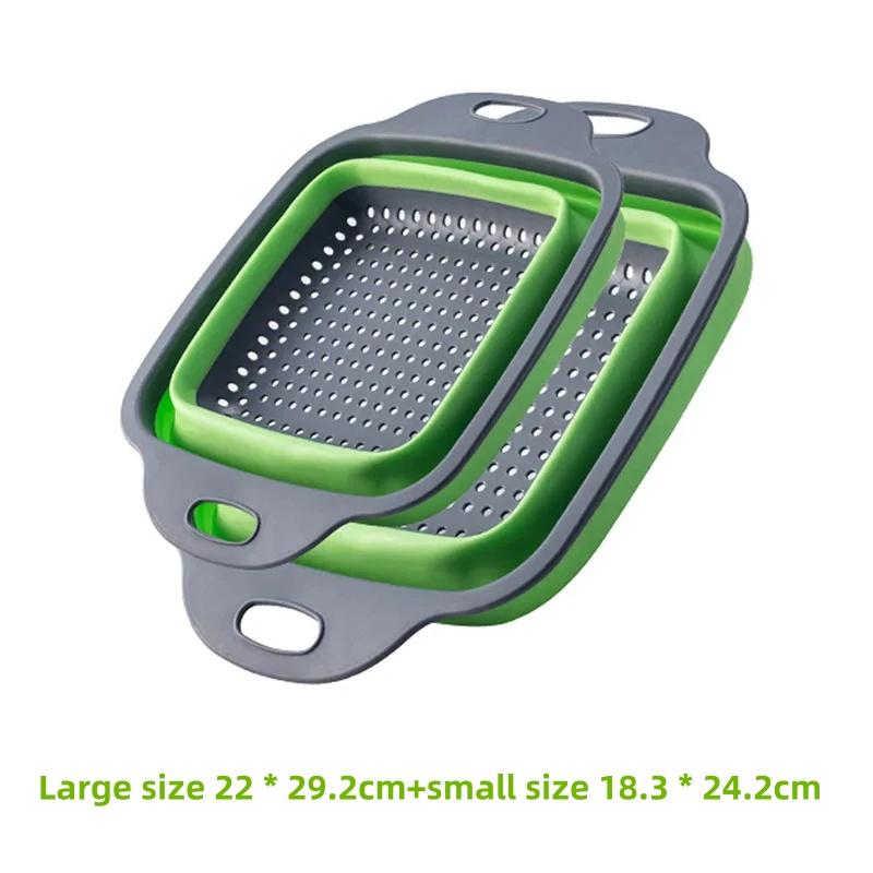 Set 2 Foldable Square Drainage Basket Retractable Filter Basket Vegetable Basket Kitchen Vegetable and Fruit Tray Kitchen Tools