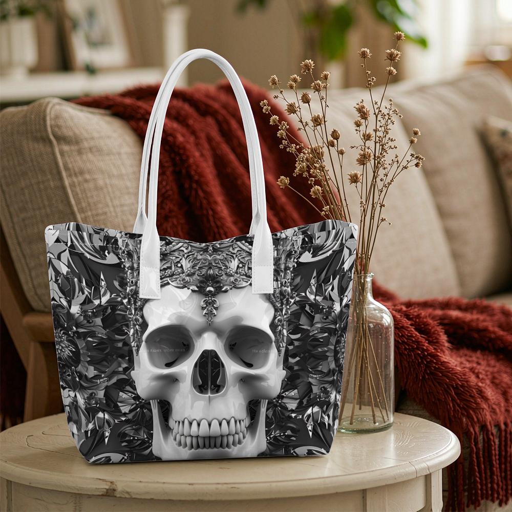 Gothic Skull Print Women Tote Bag Fashion Daily Shoulder Bag Trendy Casual Handbag