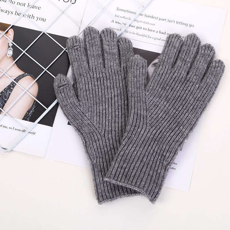 Korean Style Solid Color Knitted Gloves for Women In Autumn and Winter with Touch Screen Wool Split Fingers and Fingerless Students Fashionable