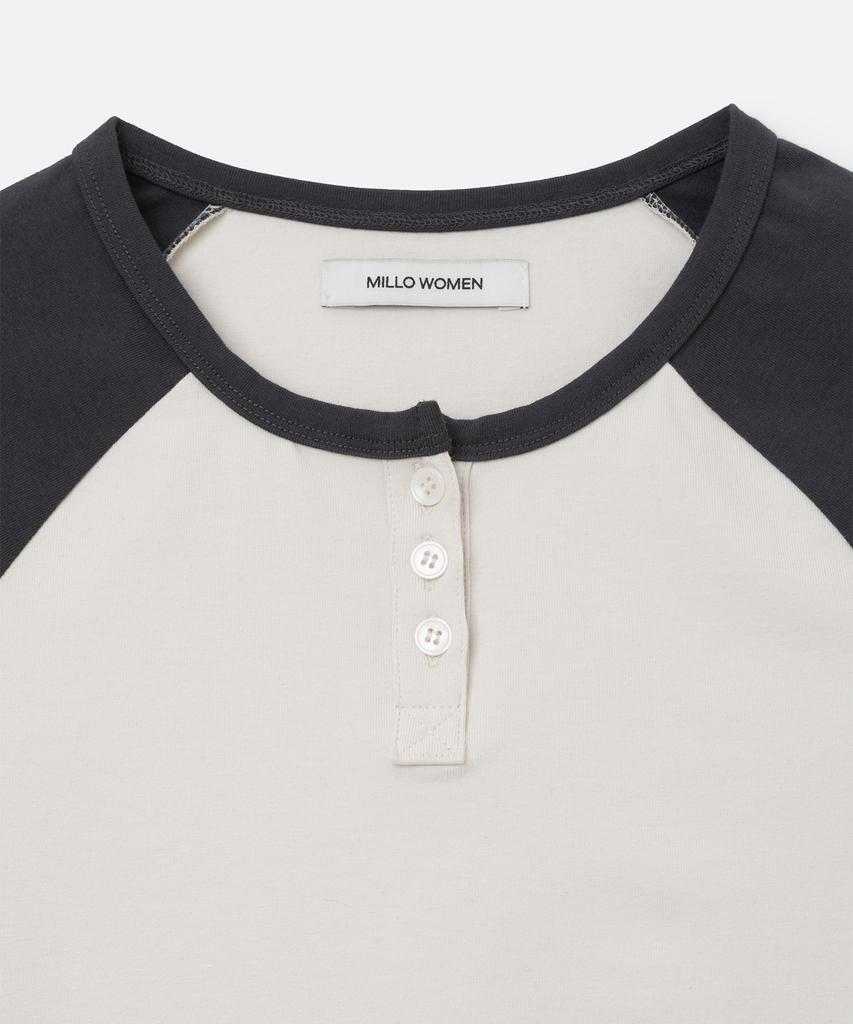 MILLO WOMEN 3/4 Henry Raglan T-Shirt [Charcoal]