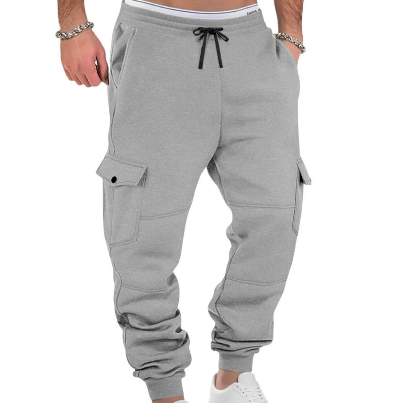 Autumn Winter Men's Fashion Fleece Overalls Multi pocket Drawstring Sports Casual Jogging Pants