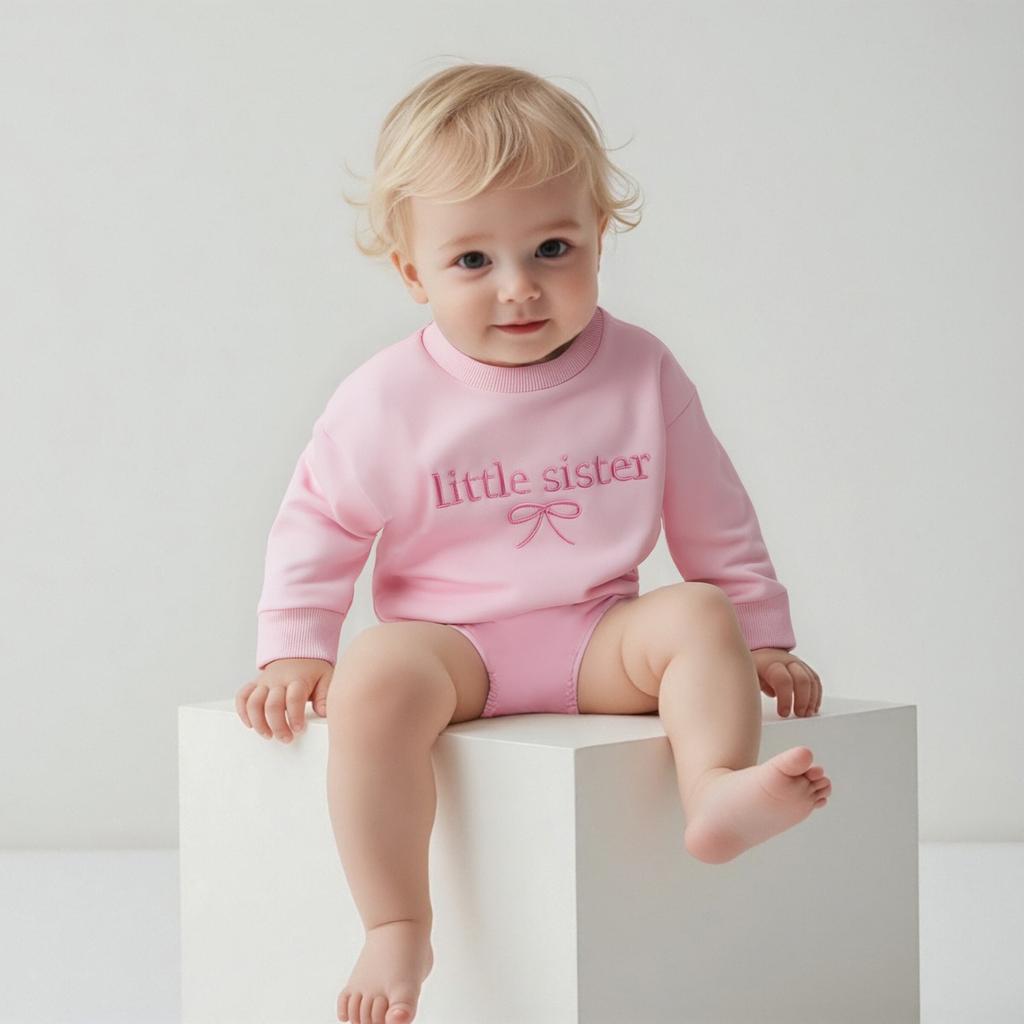 Baby Girl Romper Long Sleeve Crew Neck Bow Letter Embroidery Bodysuit Fall Outfit