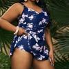 Plus Size Women Floral Tankini Tummy Control Swimwear Tank Top Retro Printed Swimsuit Two Piece Bathing Suit
