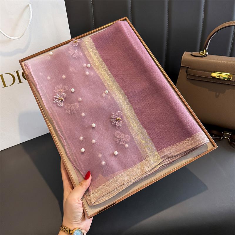 Floral Embroidery Silk Wool Scarf Luxury Women Hijab Female Foulard Pashmina Long Beach Stoles Shawl Wrap Scarves Bandana